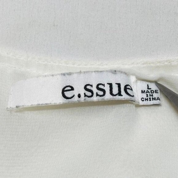 E. Ssue Smocked Waist Blouse Women's Large White Long Sleeve V-Neck Boho EUC - Picture 6 of 6